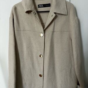 Zara Women's Cream Button- Shacket